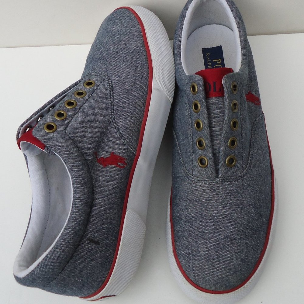 SIZE 8. Polo by Ralph Lauren Fabian Chambray canvas sneakers shoes.